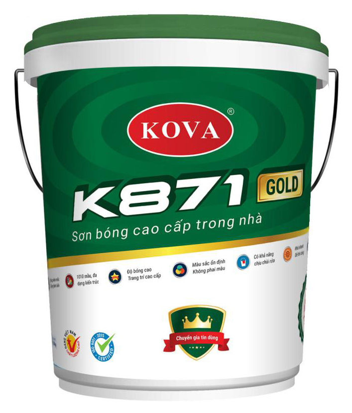 Sơn bóng trong nhà Kova K-871 chính hãng: Sơn bóng trong nhà Kova K-871 chính hãng là sản phẩm chất lượng cao đến từ thương hiệu uy tín. Sản phẩm giúp tăng độ bóng và bền màu cho bề mặt sơn, mang đến cho ngôi nhà của bạn sự hoàn hảo.